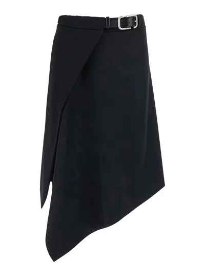 Attico The  Asymmetrical Wool Skirt In Black