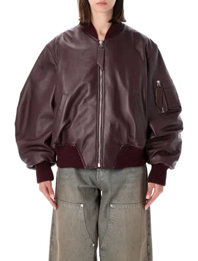 Attico The   Anja Oversized Leather Bomber Jacket With Logo Jacquard Lining In Wine