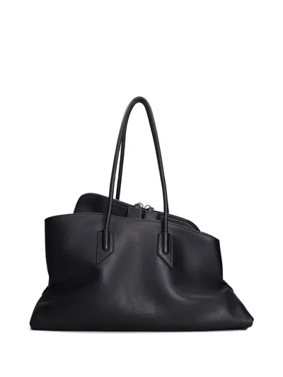 Attico Leather Shoulder Bag With Dual Handles And Zip Closure In Black