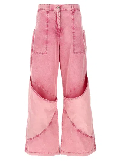 Attico Paneled Low-rise Wide-leg Jeans In Pink