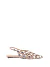 Attico Grid Embellished Slingback Flats In Beige