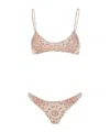 Attico Pink Bikini With Spaghetti Straps And All-over Print In Tech Fabric Stretch Woman In Burgundy