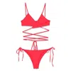 Attico Wrap-around Straps Triangle Top Bikini In Red
