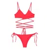 Attico Wrap-around Straps Triangle Top Bikini In Red