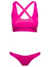 Attico Crossover-strap Bikini Set With Embroidered Logo In Pink
