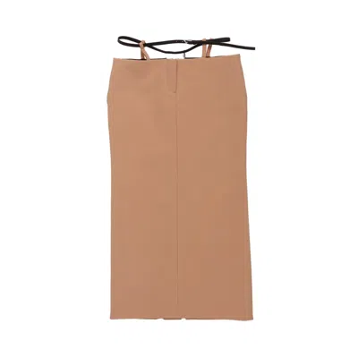 Attico The  Belted Stretch Midi Skirt In Beige