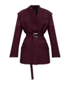 Attico The  Belted Tailored Blazer In Burgundy
