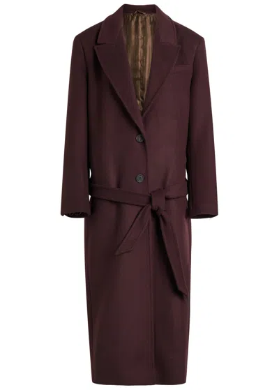 Attico The  Belted Wool-blend Coat In Burgundy