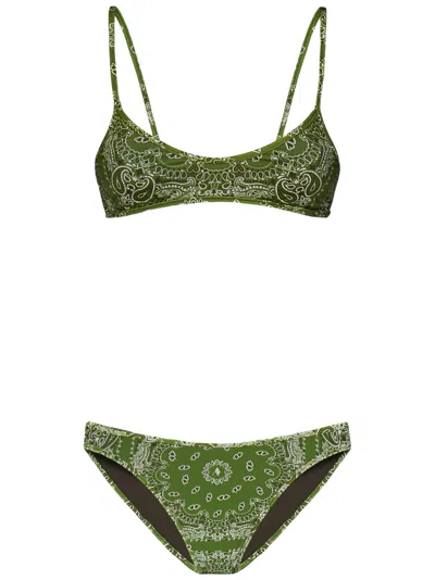 Attico Bandana Print Lycra Bikini In Green