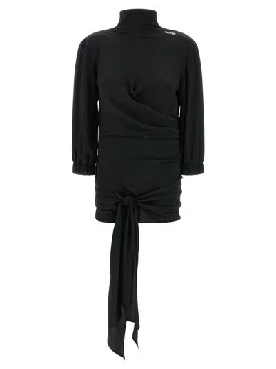 Attico Women Black Turtle Neck Draped Tie Top