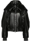 Attico Black Bomber Jacket With Zipped Oversized Hood In Leather Woman In Black