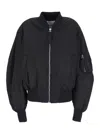 Attico Black Bomber Jacket With Front Zip Closure And One Zipped Pocket On The Sleeve In Tech Fabric Woman In Black
