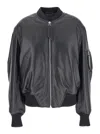 Attico Oversized Leather Bomber Jacket With Ribbed Details In Multicolor