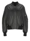 Attico Black Leather Bomber Jacket In Black