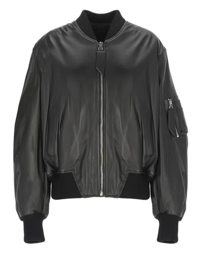 ATTICO THE ATTICO BLACK LAMBSKIN BOMBER JACKET