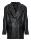 Attico Tailored Black Lambskin Blazer With Notched Lapels In Black