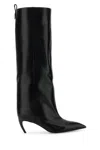 Attico Leather High Shaft Ankle Boots With Pointed Toe In Black