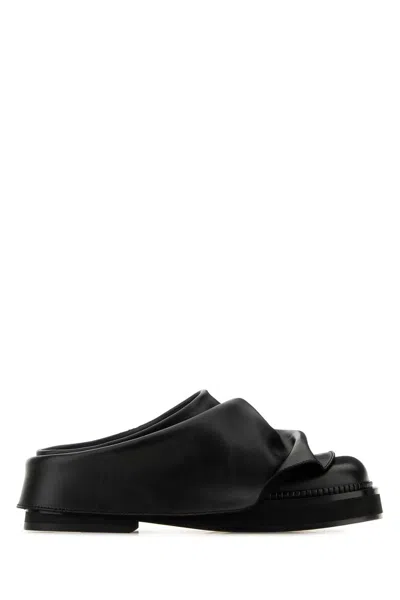 ATTICO THE ATTICO BLACK LEATHER MINI ROBIN SLIPPERS