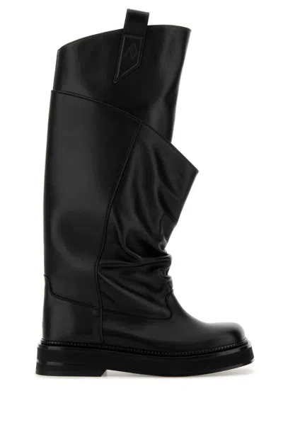 Attico 'passeggiata' Black Boots With Heel-tab And Rubber Sole In Leather Woman