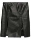 Attico Black Leather Skirt With Front Slits In Black
