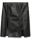 Attico Black Leather Skirt With Front Slits