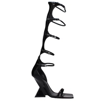 Attico The  Black Leather Stiletto Heel Women's Sandals