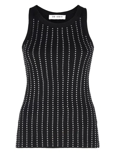 ATTICO THE ATTICO BLACK MACRO RIB TANK WITH THERMOSTRASS EMBELLISHMENTS