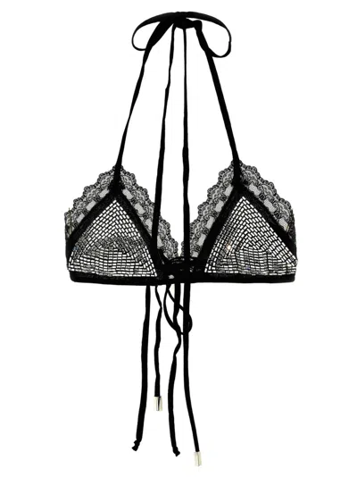 ATTICO THE ATTICO BLACK MESH BRA WITH RHINESTONE