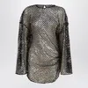 Attico Black Mesh Mini Dress With Sequins In Black