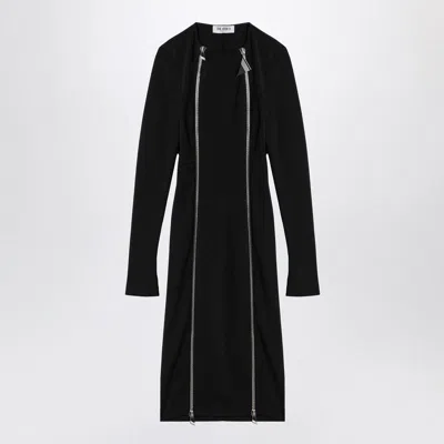 ATTICO THE ATTICO  BLACK MIDI DRESS WITH LOGOED ZIP PULLER