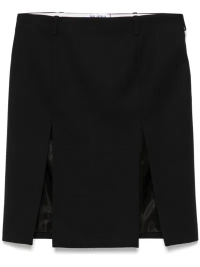 Attico Black Midi Skirt With Front Slits