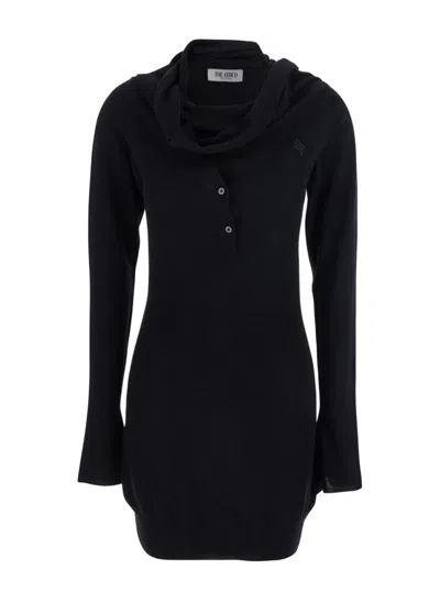 Attico Knee Length Dress Featuring Button Detailing In Black