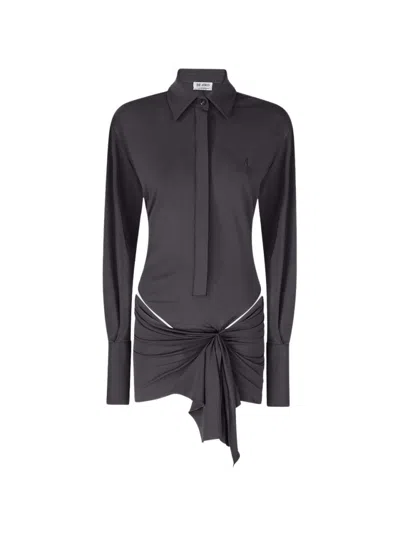 Attico The  Black Mini Shirt Dress With Draped Skirt
