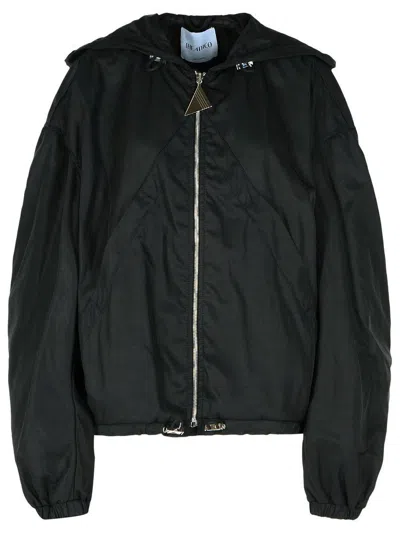 Attico The  Black Oversized Bomber With Drawstring