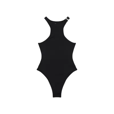Attico The  Black Ribbed Lycra Swimsuit