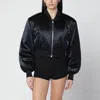 Attico Shiny Cropped Bomber Jacket Satin Ribbed In Black