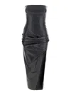 Attico Black Sleeveless Off-shoulder Midi Dress With Front Single Slit And Ruched Waist In Leather Woman In Multicolor