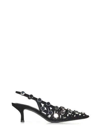 Attico The  Black Suede Slingback Pumps
