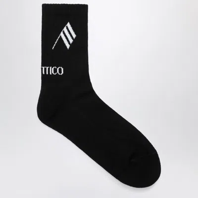 Attico Logo-intarsia Ribbed-knit Socks In Black