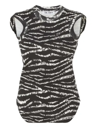 ATTICO THE ATTICO BLACK/WHITE ZEBRA PRINT COTTON JERSEY TANK TOP