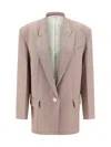 Attico Oversize Glen Blazer Wool Jacket In Beige