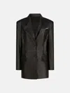 Attico Tailored Black Lambskin Blazer With Notched Lapels In Brown