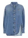 Attico Blue Shirt With Classic Collar And Embroidered Detail On The Front In Multicolor