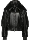 Attico Black Bomber Jacket With Zipped Oversized Hood In Leather Woman In Black