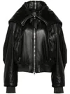 Attico Black Bomber Jacket With Zipped Oversized Hood In Leather Woman In Black