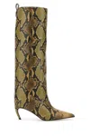 Attico Snakeskin Pattern Knee Length Stiletto Boots In Black