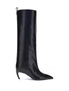 Attico Leather High Shaft Ankle Boots With Pointed Toe In Black