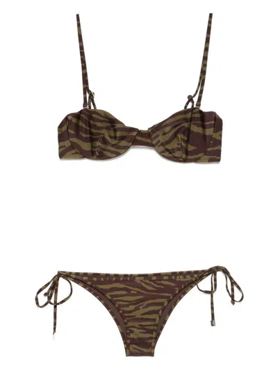 ATTICO THE ATTICO BROWN AND DARCK GREEN BIKINI SET