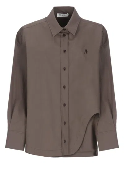Attico Oversized Embroidered Cotton-poplin Shirt In Brown