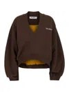 Attico Brown Cropped Sweatshirt With V Neck And Logo Lettering On The Front In Cotton Woman In Brown